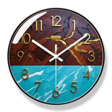 Imagem de Relógio de parede moderno retrô de 30 cm de plástico silencioso de quartzo marrom/azul