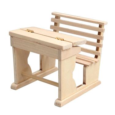 Imagem de Móveis de casa de bonecas em miniatura, mesa escolar de madeira em escala 1:12