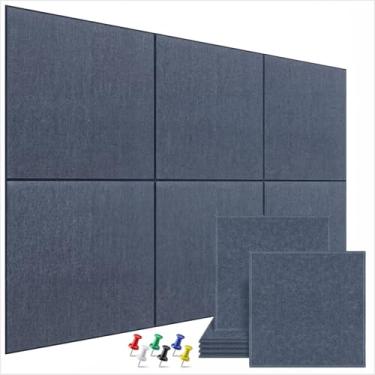 Imagem de Quadro de avisos grande de cortiça para parede 91 cm x 61 cm, pacote com 6 placas de feltro cinza escuro com 30 pinos e 36 abas adesivas removíveis seguras, azulejos de parede de feltro para