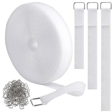 Imagem de YMCRLUX Tiras de Gancho e Laço de 1 "X16 Pés com 25 Fivelas de Metal, Tiras de Cabo de Fixação Ajustáveis, Tira de Cinch Cortada No Comprimento, Laços de Cordão de Segurança de Nylon Reutilizáveis Par