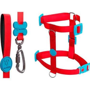 Imagem de Kit H 3 em 1 Com Peitoral H Para Cachorro, Guia Tradicional e QR Code Localizador (Vermelho, G)