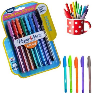 Imagem de Caneta papermate km 100 colorz 0.7 ponta fina kit 8 cores - Paper Mate