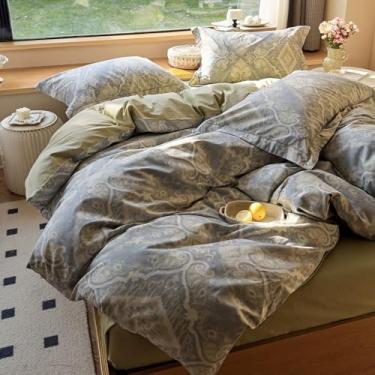 Imagem de LifeTB Capa de edredom de algodão Paisley Queen Size vintage floral boho capa de edredom padrão boêmio Paisley capa de edredom boho fazenda floral Queen capa de edredom com fecho