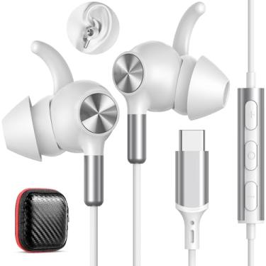 Imagem de Fones de ouvido USB C com fio com microfone para iPhone 17 16 Pro Max Samsung S25 S24 Ultra FE com fio USB C, fones de ouvido tipo C com gancho para fones de ouvido para iPad 10 Air Galaxy A16 A17 S23