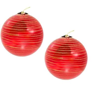 Imagem de Bolas de Natal Decorativas, 20cm, Vermelho com Glitter, Poliestireno, para Árvore de Natal, Kit com 2 Unidades