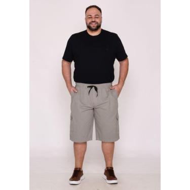 Imagem de Bermuda Masculina Plus Size Sarja Cinza Claro com Elástico - Macaw, Ci