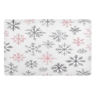 Imagem de STAYTOP Tapete de Natal com flocos de neve para entrada externa 81 x 50 cm, tapete de boas-vindas ao ar livre/interno, tapetes de banho fofos, capacho frontal antiderrapante para entrada, pátio, áreas