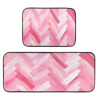 Imagem de Wassud Tapetes de cozinha com listras fofas para decoração de casa tapetes de cozinha acolchoados antifadiga tapetes de cozinha antiderrapantes laváveis essenciais de cozinha conjunto de 2