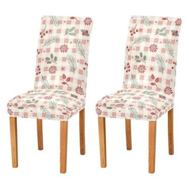 Imagem de Wassud Capas de cadeira de Natal vintage guingão para jantar capa de cadeira elástica capa de cozinha lavável conjunto de 2 capas protetoras de assento