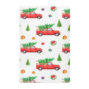 Imagem de Wassud Lençóis de berço respiráveis de caminhão de Natal, capas de colchão de berço 71 x 132 cm, neutro, para meninos e meninas, serve para berço padrão