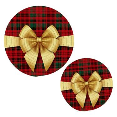 Imagem de Wassud Conjunto de trivet gravata borboleta xadrez para pratos quentes, suportes redondos de algodão, almofadas quentes, porta-copos resistentes ao calor para decoração de cozinha, bancada, 2 peças