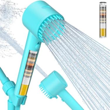 Imagem de Cobbe Chuveiro de alta pressão com 6 modos de pulverização com spray elétrico, chuveiro filtrado com portátil, filtros de amaciante de água para água dura - remove cloro, verde esmeralda
