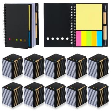 Imagem de Qilery Pacote com 150 blocos de notas em espiral forrados e conjunto de canetas, bloco de notas forrado, bloco de notas preto para escritório e negócios