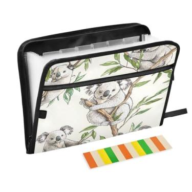 Imagem de CEBUGI Pasta expansível de 13 bolsos, impermeável, sanfonada, organizador de arquivos com etiquetas tamanho A4, organizador de documentos de papel para escola, material de escritório, coala fofo