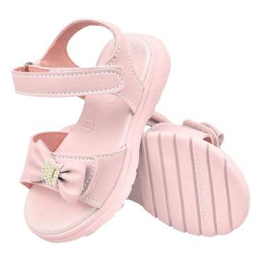 Imagem de Sandália Infantil Feminina Rosa Menina Delicada Laço Perolas - Mimofle