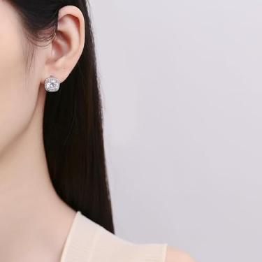 Imagem de Brincos quadrados hipoalergênicos para mulheres, zircônia cúbica, strass, prata, joias de casamento, presentes de amizade para mulheres, presentes de Natal, Dia dos Namorados