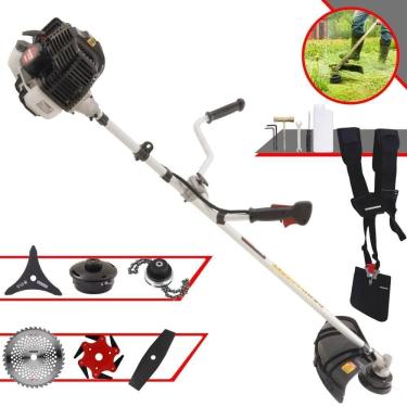 Imagem de Roçadeira Profissional Lateral Kawashima Kw52le À Gasolina 52c 2,5hp 2t + Faca 2 Pontas 330mm + Faca 40 Dentes 255mm +