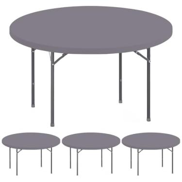Imagem de Sunnyline Pacote com 4 toalhas de mesa elásticas redondas para mesa de piquenique de 152 cm, impermeável, elástica, lavável, uso interno e externo, toalha de mesa dobrável de elastano para jantar