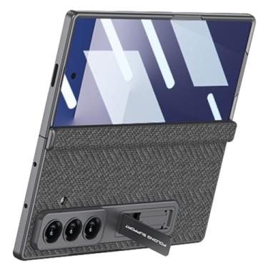 Imagem de LTLMYDAM Capa com suporte para Samsung Galaxy Z Fold 7, dobradiça de sucção magnética, cobertura de textura de tecido, capa protetora fina para negócios, cinza, dobra 7