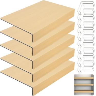 Imagem de GCCSJ 5 peças de capa de prateleira de arame de PVC espumado, forro de prateleira de madeira sintética antiderrapante 76 x 40,6 cm com protetor de canto para organizador de banheiro e cozinha
