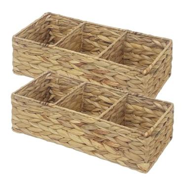 Imagem de Cesta de vime de alga marinha para vaso sanitário, organizador de banheiro tecido à mão com 3 compartimentos para papel higiênico, almofadas e acessórios (2, jacinto de água)