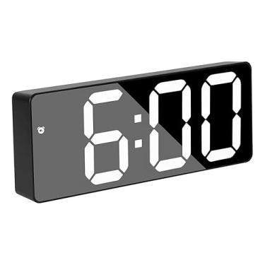 Imagem de Relógio Despertador Digital LED, Espelho, Temperatura, Alarme, Modos 12/24h, 16x6x2.5cm, Preto