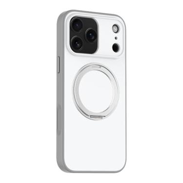 Imagem de LYJSMGZ Capa à prova de choque para iPhone 17 Pro Max/Air/17 Pro/17, proteção total da câmera, anel magnético embutido fino fosco com suporte giratório de 360°, branca, 17