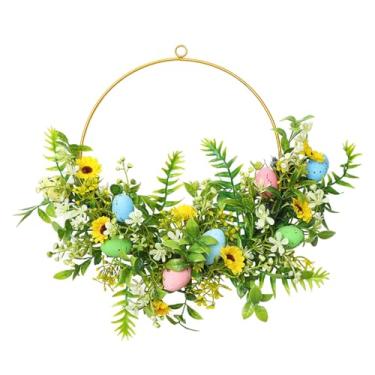 Imagem de Guirlanda de ovo de Páscoa de 40,6 cm para porta da frente, guirlanda artificial de primavera com girassol, guirlanda floral de primavera artificial para decoração de Páscoa, casa, interior, exterior