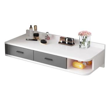 Imagem de Mesa flutuante com gaveta, mesa flutuante para computador com economia de espaço, mesa montada na parede com armazenamento para quarto, sala de estar, escritório em casa (120 cm/47,2 pol, branco)