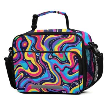 Imagem de ALAZA Lancheira Rainbow Fluid Tie Dye Swirl para meninas e crianças, lancheira com isolamento térmico, lancheira reutilizável, alça de ombro congelável para piquenique escolar