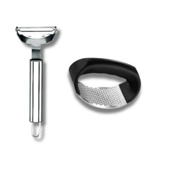 Imagem de Kit 5 Peças Inox Cozinha | Amassador Batata e Alho, Descascador, Espremedor Limão e Ralador 4 Faces(KIT 2 PEÇAS DESC + ALHO)