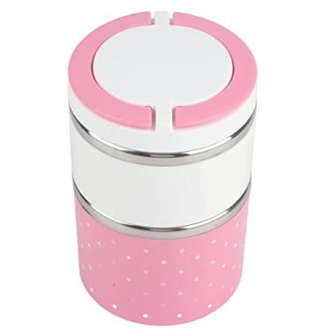 Imagem de Estink 930ml 2 Camadas Marmita Térmica Aço Inoxidável Recipiente Térmico para Alimentos Empilhável Box Térmico Com Alças Duplas e Anel de Silicone, 11 X 17cm