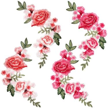 Imagem de 4 apliques bordados de flor de peônia costurados em remendos buquê rosa boho para vestido de casamento, roupas, jeans, chapéu, jaquetas, mochilas, bolsas, suéter, artes e artesanato