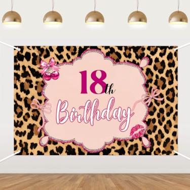 Imagem de Pano de fundo de aniversário de 18 anos com tema leopardo - faixa de fundo de cabine de fotos rosa cerejeira para meninas, artigos de festa de aniversário
