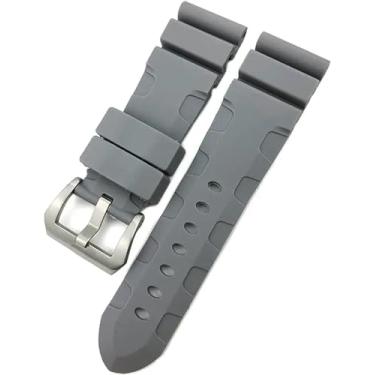 Imagem de SOMKB Pulseira de relógio de borracha de silicone de 24 mm e 26 mm adequada para Panerai luminária submersível PAM verde azul à prova d'água (pino cinza, 24 mm)