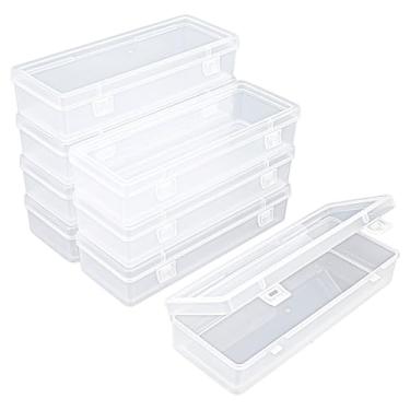 Imagem de Thintinick Embalagem com 8 recipientes retangulares de plástico transparente com tampa articulada para contas e outros pequenos itens de artesanato (17,5 x 6,5 x 3,5 cm)