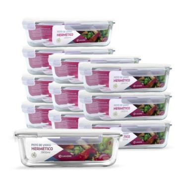 Imagem de Kit 11 Potes de Vidro Retangular com Tampa Hermética 2800ml - NABOX, B
