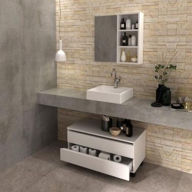 Imagem de Conjunto de Banheiro com Balcão Gabinete 2 Gavetas e Espelho Suspenso 