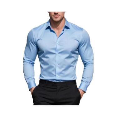 Imagem de Camisa Formal Masculina Slim Fit Preta, Casual De Negócios, Sem Necess