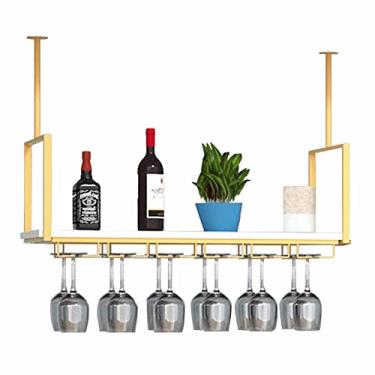 Imagem de Suporte de copo de vinho para pendurar – suporte interno para plantas de teto, suporte de vinho de madeira maciça montado na parede, armazenamento/prateleira suspensa de ferro forjado, rack de