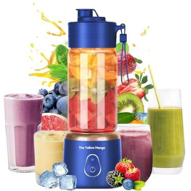 Imagem de Copo de liquidificador portátil, mini liquidificador elétrico USB para shakes e smoothies, 380 ml, 6 lâminas de aço inoxidável, recarregável, leve, preto, ideal para viagens e academia (azul)