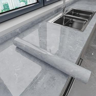 Imagem de Papel de parede efeito mármore cozinha autoadesivo à prova de óleo película de proteção de bancada banheiro impermeável resistente a manchas resistente a altas temperaturas fogão renovação papel de