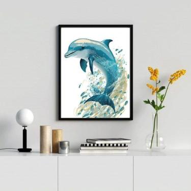 Imagem de Quadro Decorativo Golfinho Aquarela 45X34Cm - Com Vidro