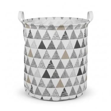 Imagem de Cesto Organizador Dobrável em Tecido, Design Moderno Cinza com Grade Branca, 22L, com Alças Práticas, para Armazenamento Multiuso (pirâmides)