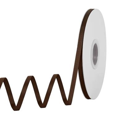 Imagem de Yamkim Fita marrom de gorgorão marrom de 1/4 pol. x 50 m para embrulho de presente, muito adequada para casamentos, decoração, buquê, artes, artesanato, costura, convites de laço de cabelo