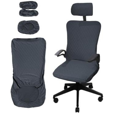 Imagem de Daunkang Conjunto de capas ergonômicas para cadeira de escritório com capa elástica para cadeira de computador e encosto de cabeça, capas protetoras laváveis para cadeira giratória de computador, 4