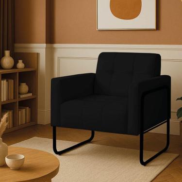 Imagem de Poltrona Sala Industrial Alta Tubo Preto Elisa Sintético Preto D03 - D'rossi