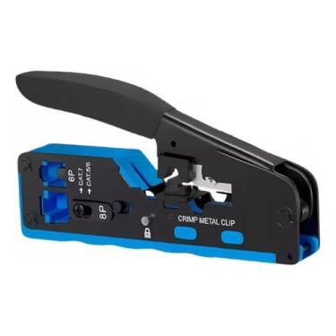 Imagem de Alicate de Crimpar Profissional Multifuncional EXBOM FRM-ACN702 EZ Crimp para RJ45 RJ12 RJ11, Cat7 Cat6e Cat5e, Corte Integrado e Pegada Antiderrapante Decapador