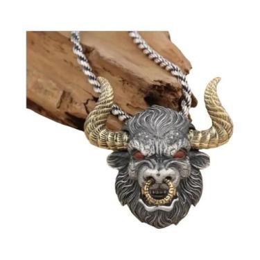 Imagem de Colar Com Pingente De Crânio De Touro Em Pedra Verde Gótica, Joia Amul