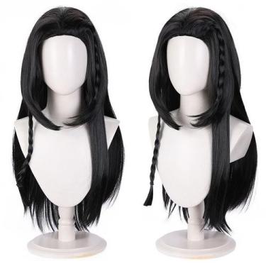 Imagem de Peruca de cosplay preta trançada longa de 80 cm sintética resistente a